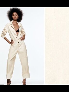 NWT ZARA GOLD BUTTON DENIM JUMPSUIT